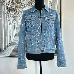 Levi's Premium Womens Paint Splatter "Doritos" Cotton Blend Denim Jacket - Large